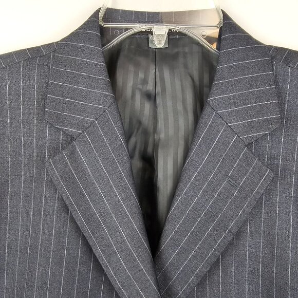 Giani Franco Mens 44R Suit Jacket Dk Gray Vertical Pin Striped Super Fine Yarn - Picture 3 of 16